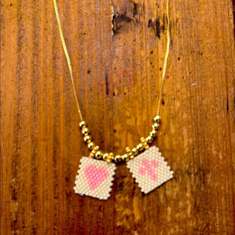 Gold and Pink Beaded Necklace